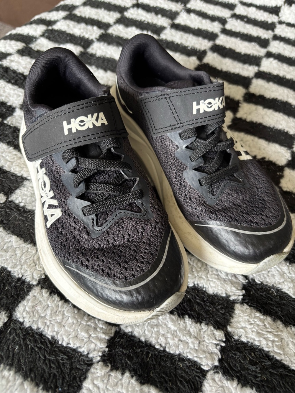 Hoka Kids Black and White Velcro Athletic Sneakers